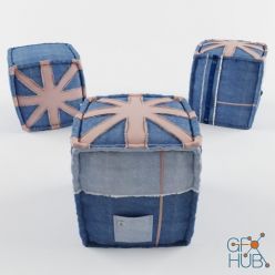 3D model vintage pouf Hocker Jeans UK