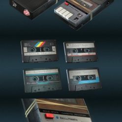 3D model Cassette Recorder and Tapes PBR