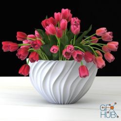 3D model Red tulips bouquet