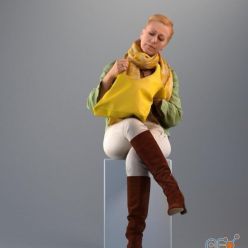 3D model Woman Sitting Holding Bag