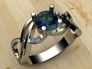 3D model White metal ring with blue stone