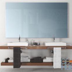 3D model Two sinks and a large mirror