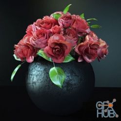 3D model Red roses in a dark vase