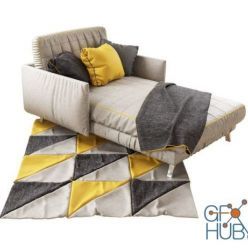 3D model Gray lounging sofa