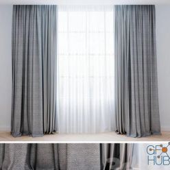 3D model Curtains gray with tulle  Modern curtains