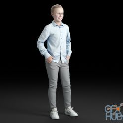 3D model The boy stands in trousers and a shirt (3d-scan)