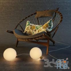 3D model Armchair and ball lamps