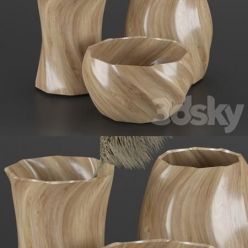 3D model WOOD VASE AND DRY PLANT