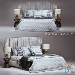 3D model Zara Home bedroom set (bed, table, lamp)