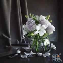 3D model Bouquet of white roses and lilies