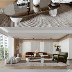 3D model Modern minimalist living room dining room
