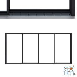 3D model Minimal frame window 03, 2,5 m Hight, sliding panels (max)