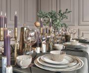 3D model Table setting with lilac candles