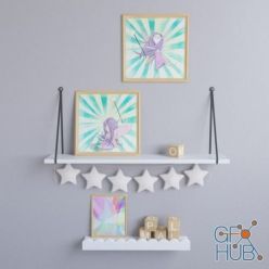 3D model Shelves and pictures for the nursery