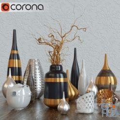 3D model Decorative set of vases and branches