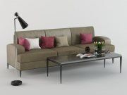 3D model Triple sofa, lamp and table