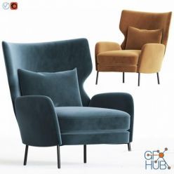 3D model Armchair Alex Navy Blue Velvet Accent by Crate&Barrel