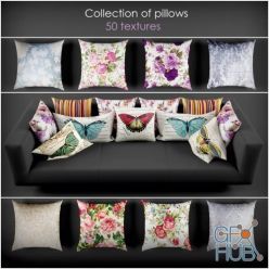 3D model Pillows set with with flowers and butterflies
