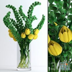 3D model Yellow tulips and Moluccella (max 2011, fbx)