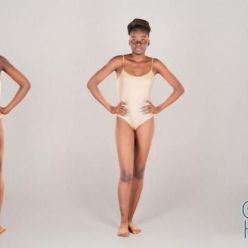 3D model Sexy young woman in beige bodysuit posing 233