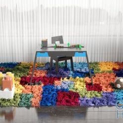 3D model Multi-colored rug, table and LEGO