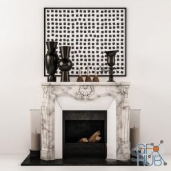 3D model Fireplace with panels and vases