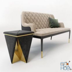 3D model Charla two seat sofa, Prisma stool