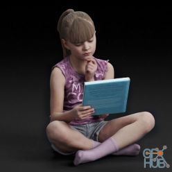 3D model Girl sitting and reading 3d-scan