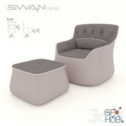 3D model Armchair with ottoman SWAN Ciprea with shortened back