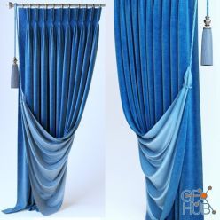 3D model Blue curtains with tassels