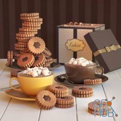 3D model Dessert with cocoa and cookies with chocolate