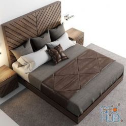 3D model Bed with bedlinen, dresser, carpet