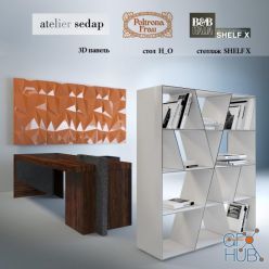 3D model Table, 3D panel, shelving books