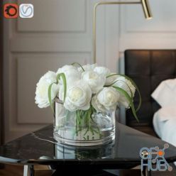 3D model White peonies in a glass vase