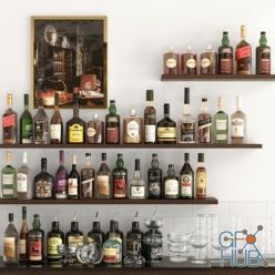 3D model Shelves with bottles of alcohol