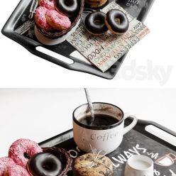 3D model Coffee set with donuts