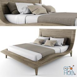 3D model Bed linen and wooden bed