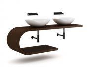 3D model Two sinks on wooden countertop