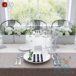 3D model Banquet table setting with Napier chair