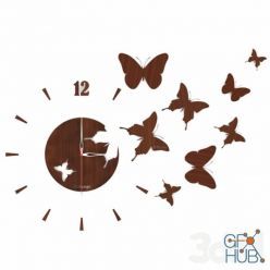 3D model Wall clock with butterflies