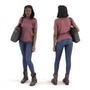 3D model Dark-skinned girl in blue jeans
