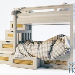 3D model Wooden double bed