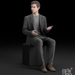 3D model Seated business man in gray suit (3D Scan)