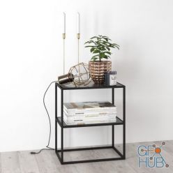 3D model Shelf, flower and big lamp