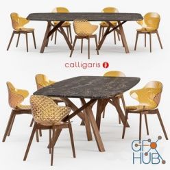 3D model Calligaris Jungle table Saint Tropez wood chair