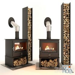 3D model Fireplace and firewood (Vray, Corona)