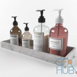 3D model Shampoo & soap bottles with marble tray