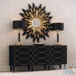 3D model Black Console w lamps and a mirror