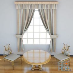 3D model Striped curtains and highchairs