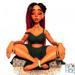 3D model Girl meditates PBR
